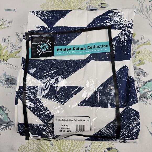 2 pc Exclusive Fabrics & Furnishings 50"x96” Triad Indigo Drapes Curtain Panels - Picture 2 of 7